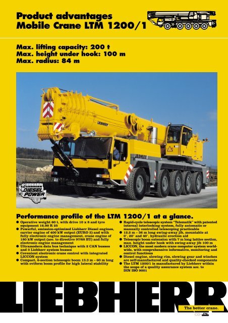 Product advantages Mobile Crane LTM 1200/1 Max. lifting capacity