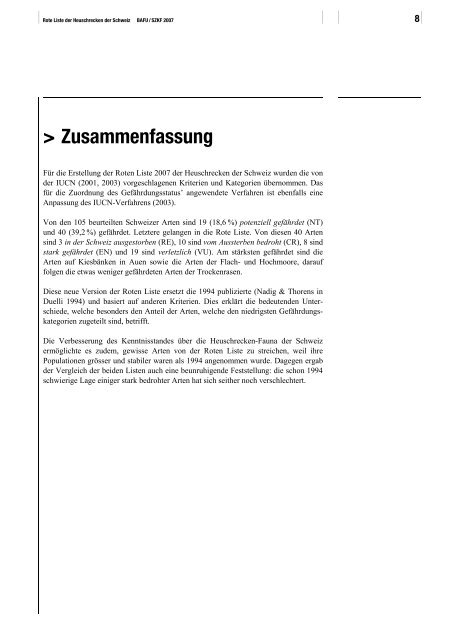 Rote Liste der gefährdeten Arten der Schweiz: Heuschrecken