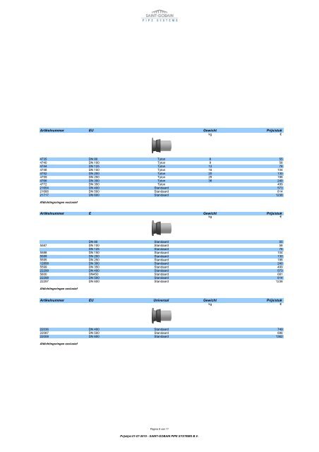 Saint-Gobain Pipe Systems B V  - Prijslijst drinkwater mofbuizen en ...