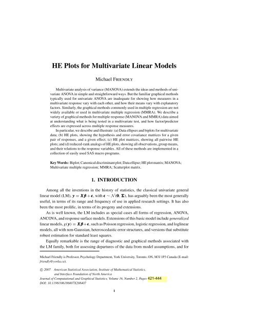 HE Plots for Multivariate Linear Models (JCGS ... - Michael Friendly