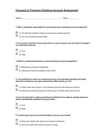 Focused on Finances Checking Account Assessment - Charter Oak ...