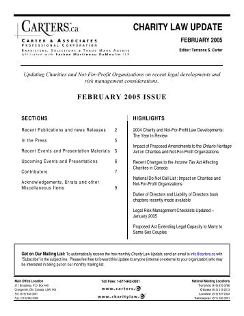 charity law update february 2005 - Carters Professional Corporation