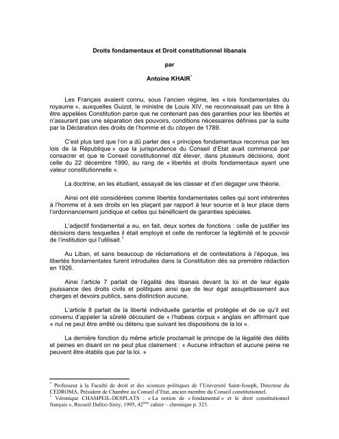 Droits fondamentaux et Droit Constitutionnel libanais