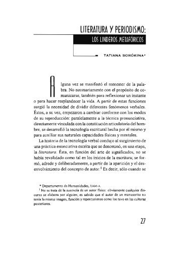 Literatura y periodismo: los linderos metafÃ³ricos / Tatiana SorÃ³kina