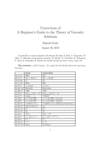 Corrections of A Beginner's Guide to the Theory of Viscosity Solutions