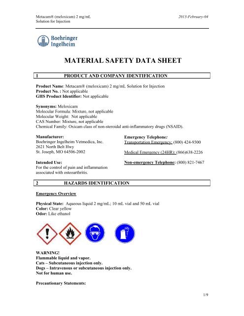 MATERIAL SAFETY DATA SHEET - Boehringer Ingelheim Vetmedica