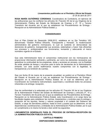 Lineamientos publicados en el Peridico Oficial del Estado - MichoacÃ¡n