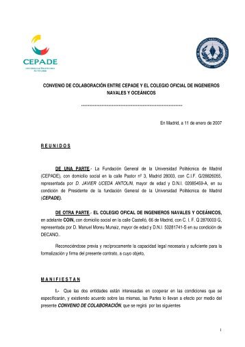 convenio de colaboración entre cepade y el colegio oficial de ...