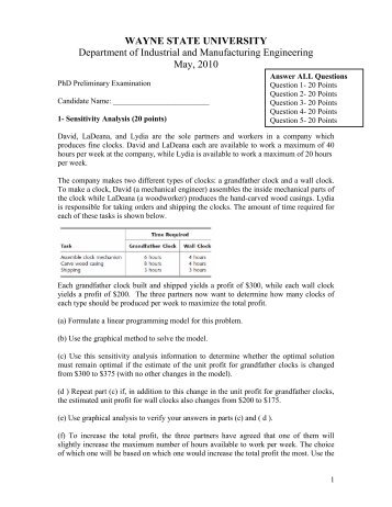 Operations Research, 2010 - Wayne State University