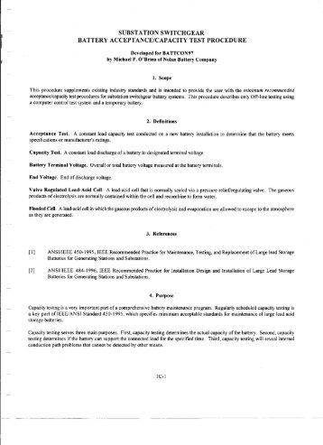 substation switchgear battery acceptance/capacity test procedure