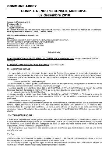 COMPTE RENDU du CONSEIL MUNICIPAL 07 décembre ... - Arcey