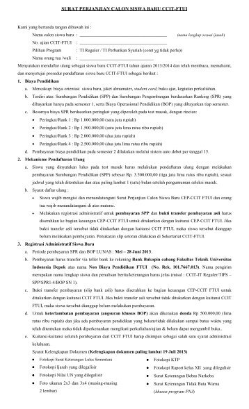 surat perjanjian maba 2013 - Ccit Ui Ac Id - Universitas Indonesia