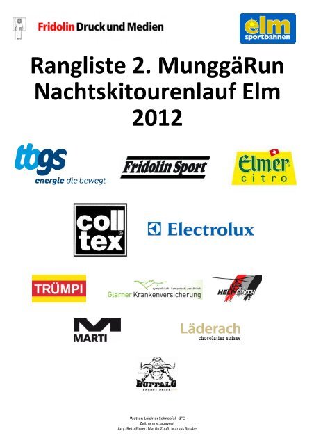 Rangliste 2. MunggÃ¤Run Nachtskitourenlauf Elm ... - Sportbahnen Elm