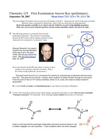 Chemistry 125 First Examination Answer Key (preliminary ...