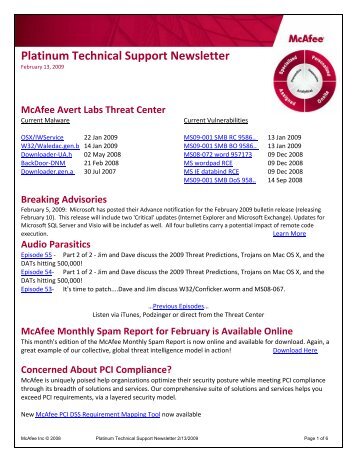 Platinum Technical Support Newsletter - The Place at McAfee