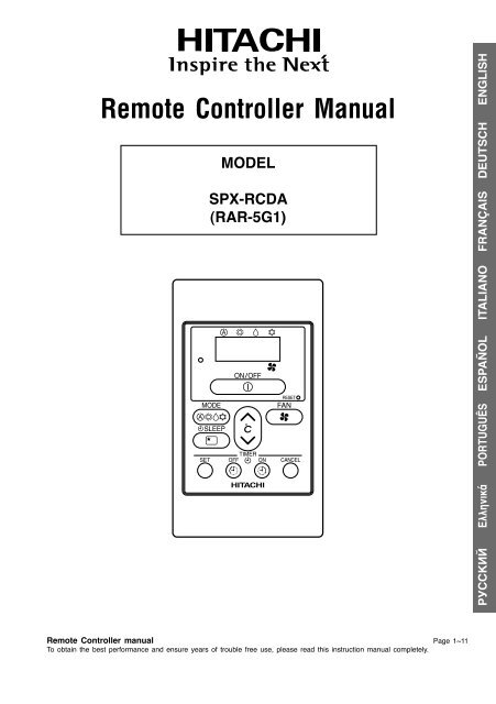 Remote Controller Manual - Hitachi Air Conditioning Products