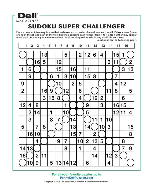 golpear Temprano Hostil Sudoku super challenger - PennyDellPuzzles