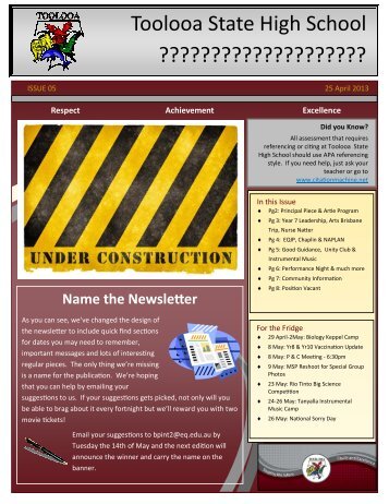 Newsletter 5 - Toolooa State High School - Education Queensland