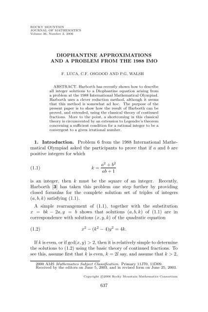 DIOPHANTINE APPROXIMATIONS AND A PROBLEM FROM THE ...