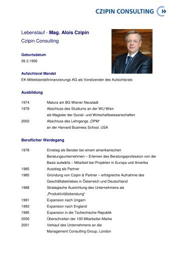 Lebenslauf - Mag. Alois Czipin Czipin Consulting