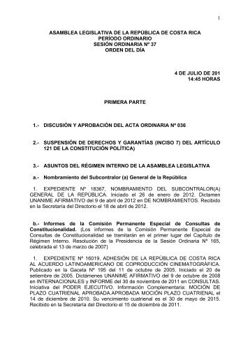 1 asamblea legislativa de la repÃƒÂºblica de costa rica perÃƒÂ­odo ...