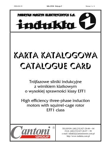 Karta Katalogowa CATALOGUE CARD - Cantoni Group