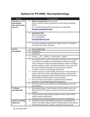 Syllabus for PH 2998L - University of Texas School of Public Health