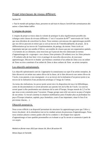 Projet interclasses de niveau différent.