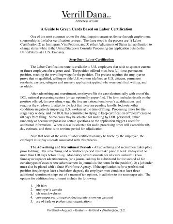 A Guide to Green Cards Based on Labor Certification - Verrill Dana