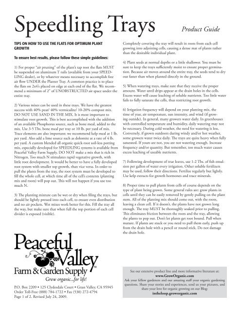 Speedling Trays Product Guide - Peaceful Valley Farm Supply