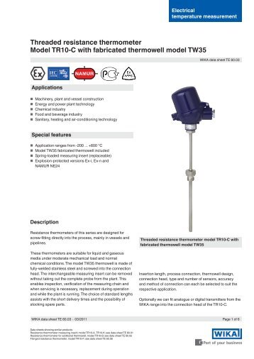 Threaded resistance thermometer Model TR10-C ... - BKW Instruments