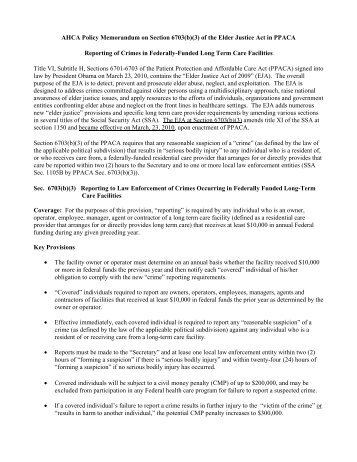 AHCA Policy Memorandum on Section 6703(b)(3) - Care Providers ...