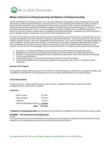 Master of Science in Entrepreneurship - De La Salle University