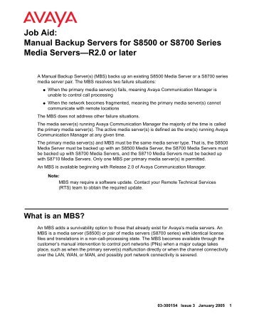 Job Aid: Manual Backup Servers for S8500 or ... - Avaya Support