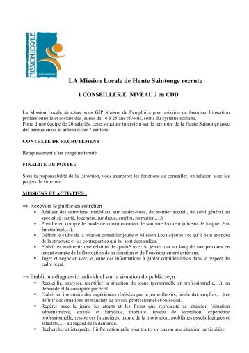 LA MISSION LOCALE DE HAUTE SAINTONGE RECRUTE ... - ANDML