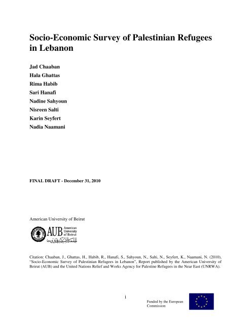 Socio Economic Survey Of Palestinian Refugees In Lebanon Unrwa Socio Economic Survey Of Palestinian Refugees In Lebanon Unrwa