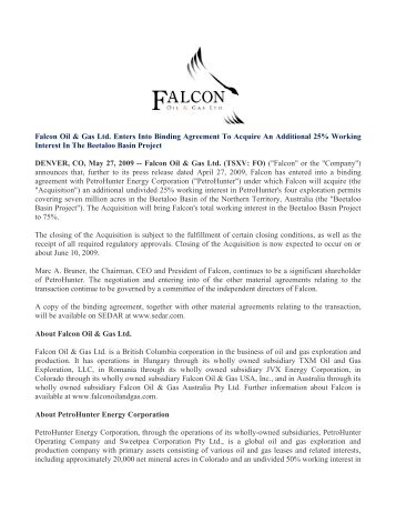 Falcon Oil & Gas Ltd. Enters Into Binding Agreement To Acquire An ...
