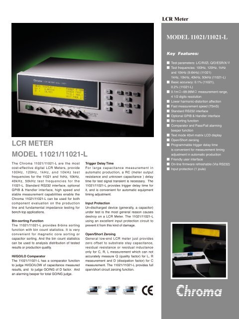 LCR METER MODEL 11021/11021-L - Chroma Systems Solutions