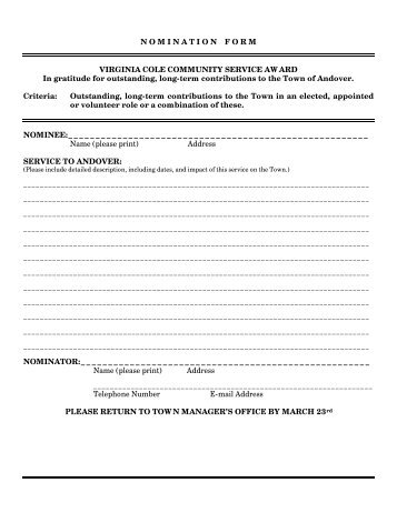 Virginia Cole Community Service Award Nomination Form - Town of ...