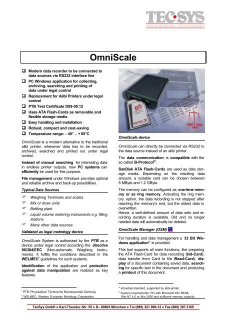 Specification OmniScale - TecSys GmbH