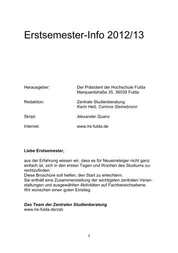 Erstsemester-Info 2012/13 - Hochschule Fulda
