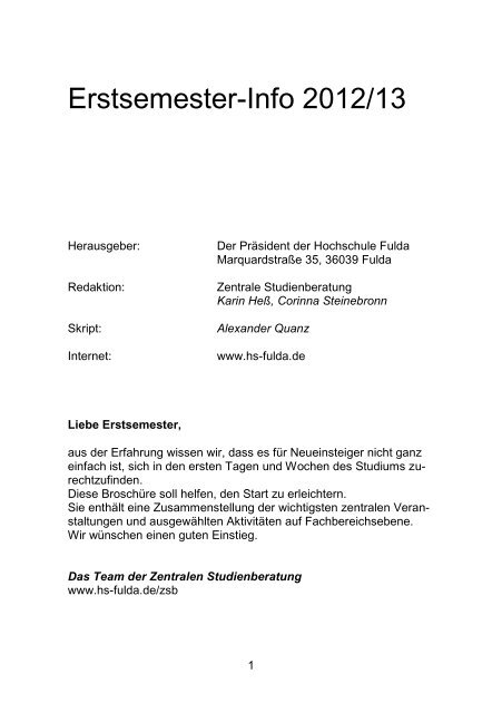 Erstsemester-Info 2012/13 - Hochschule Fulda