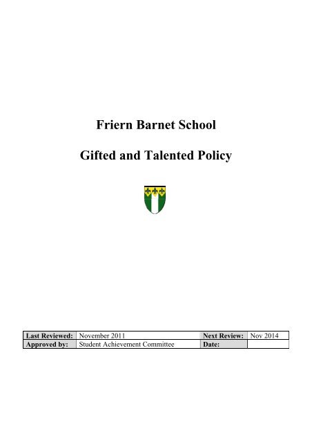 Friern Barnet School Gifted and Talented Policy