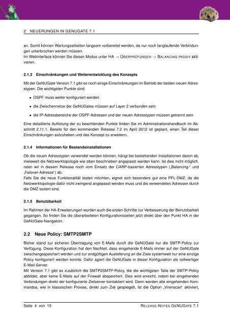 Release-Notes zu GeNUGate 7.1 Achtung! - GeNUA