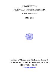 MBA-5 Year Integrard Course for the Session 2010-11 - MDU, Rohtak