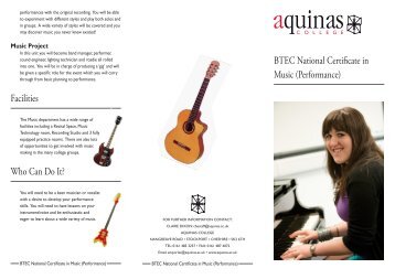 Music Btec Leaflet - Aquinas College