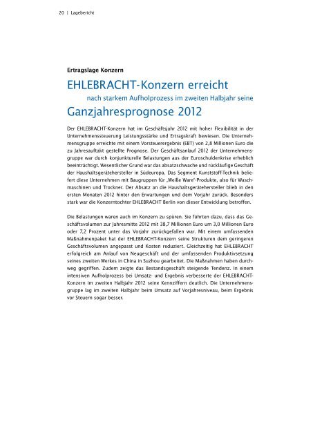 GESCHÄFTSBERICHT 2012 - Ehlebracht AG