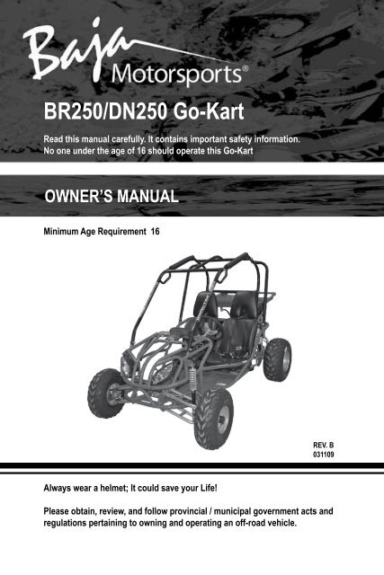 OWNERS MANUAL - BR250-DN250 Go Kart - Baja Motorsports