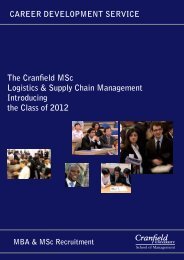 The Cranfield MSc Strategic Marketing Introducing the Class of 2012