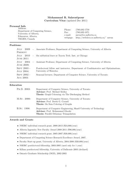 CV - Webdocs Cs Ualberta - University of Alberta